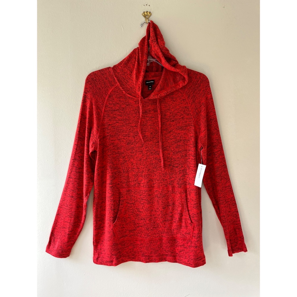Dressbarn Sz XS Red Sunday Hoodie Pullover Sweater Stretch Kangaroo Pocket New